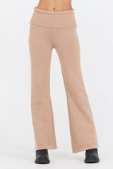 Vintage Havana Wide Leg Pants | Women Salted Caramel Slim Fit Knit Fold Over Flare Pant Caramel