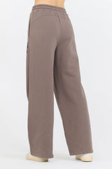 Vintage Havana Wide Leg Pants | Women Taupe Grey Fleece Flare Pant W/ Flocking Details Taupe Grey