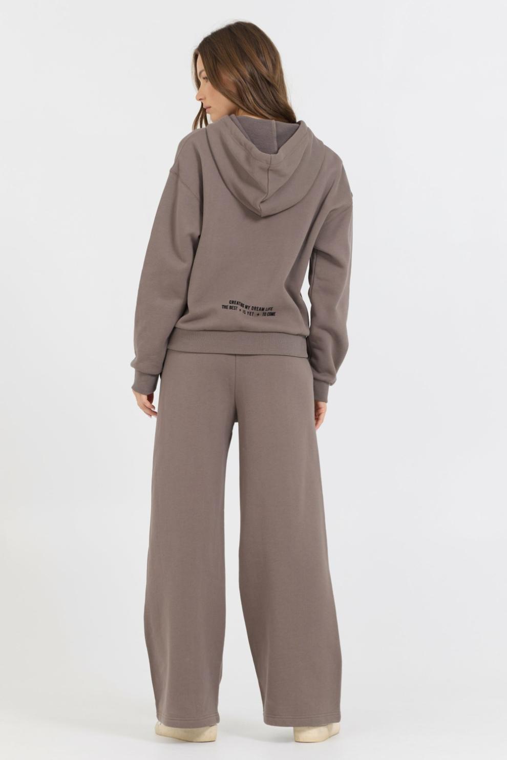 Vintage Havana Wide Leg Pants | Women Taupe Grey Fleece Flare Pant W/ Flocking Details Taupe Grey