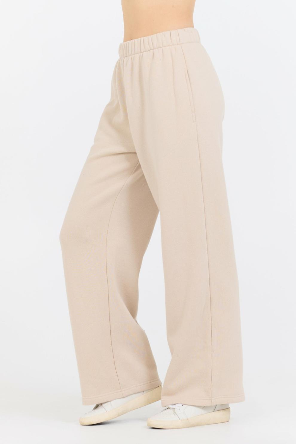 Vintage Havana Wide Leg Pants | Women Vanilla Cream Cotton Blend Fleece Wide Leg Pant Cream