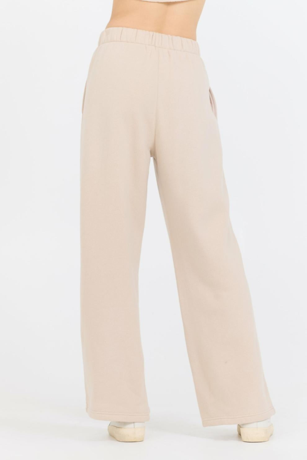 Vintage Havana Wide Leg Pants | Women Vanilla Cream Cotton Blend Fleece Wide Leg Pant Cream