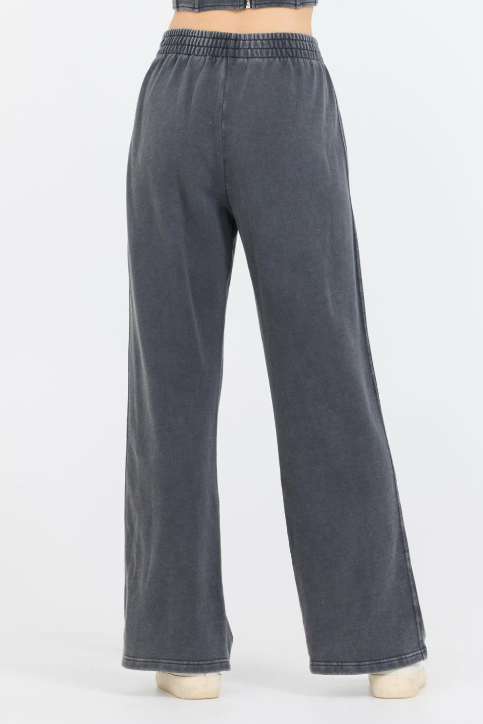 Vintage Havana Wide Leg Pants | Women Washed Charcoal Garment Dye French Terry Flare Pant Charcoal