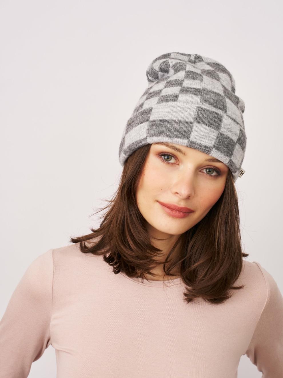 Vintage Havana Winter Hats | Women CHECK PATTERN BEANIE - GREY Grey