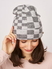 Vintage Havana Winter Hats | Women CHECK PATTERN BEANIE - GREY Grey