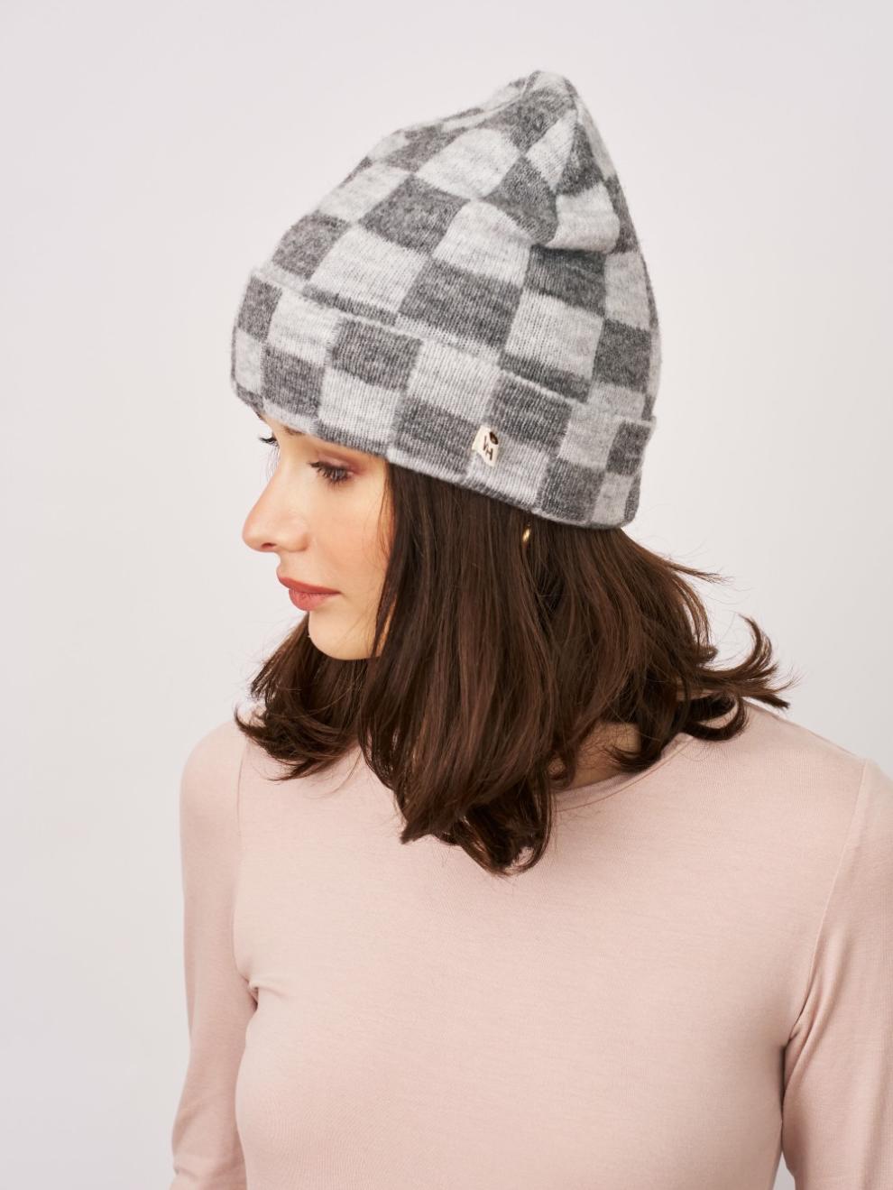 Vintage Havana Winter Hats | Women CHECK PATTERN BEANIE - GREY Grey