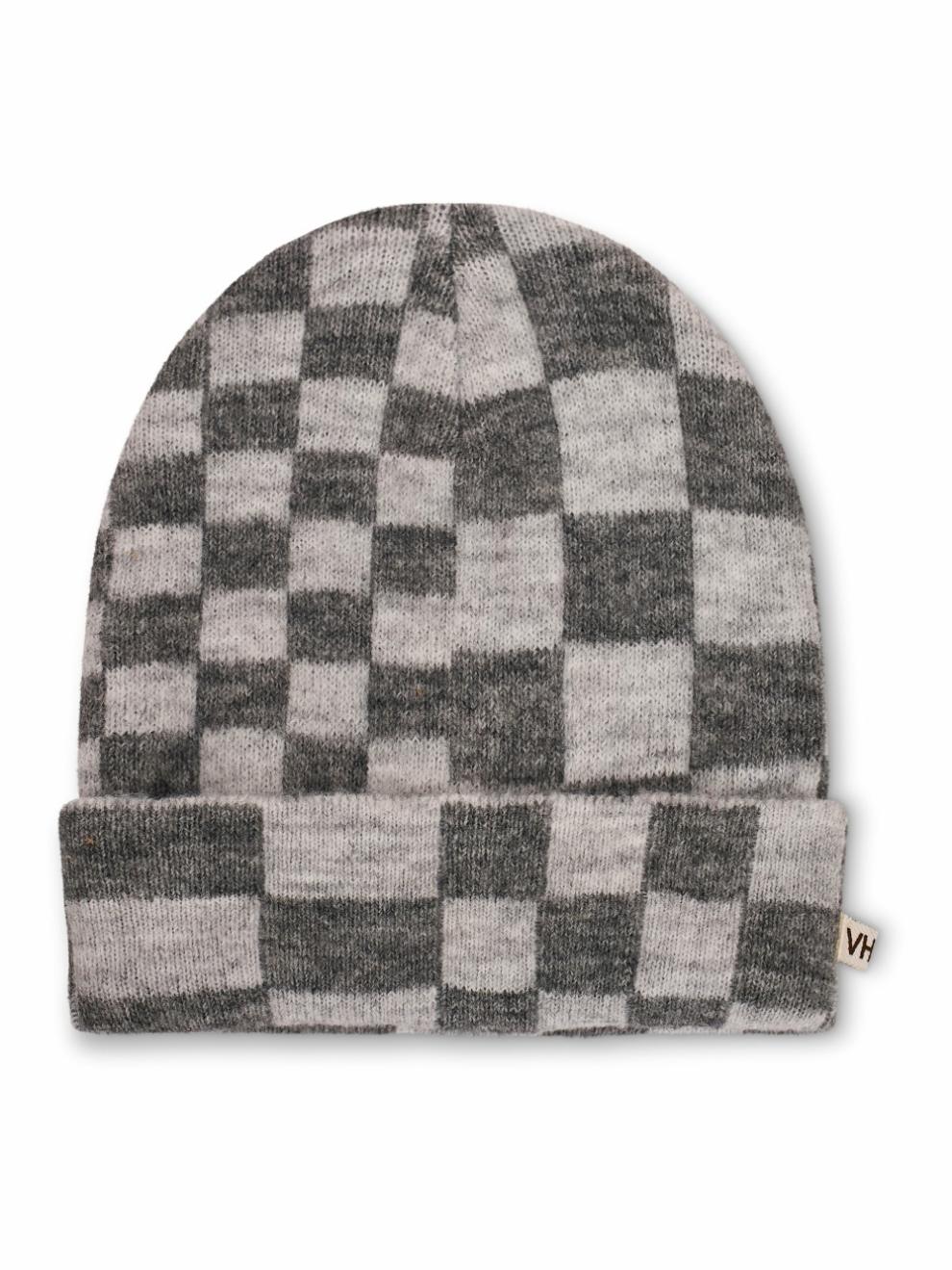 Vintage Havana Winter Hats | Women CHECK PATTERN BEANIE - GREY Grey