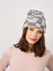 Vintage Havana Winter Hats | Women CHECK PATTERN BEANIE - GREY Grey