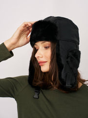 Vintage Havana Winter Hats | Women FUR TRAPPER HAT - BLACK One Size