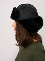 Vintage Havana Winter Hats | Women FUR TRAPPER HAT - BLACK One Size