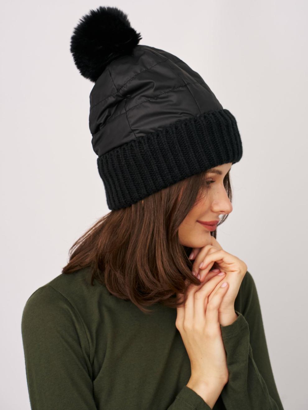 Vintage Havana Winter Hats | Women PUFFER POMPOM HAT - BLACK Black
