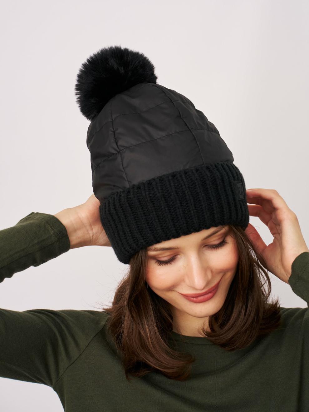 Vintage Havana Winter Hats | Women PUFFER POMPOM HAT - BLACK Black