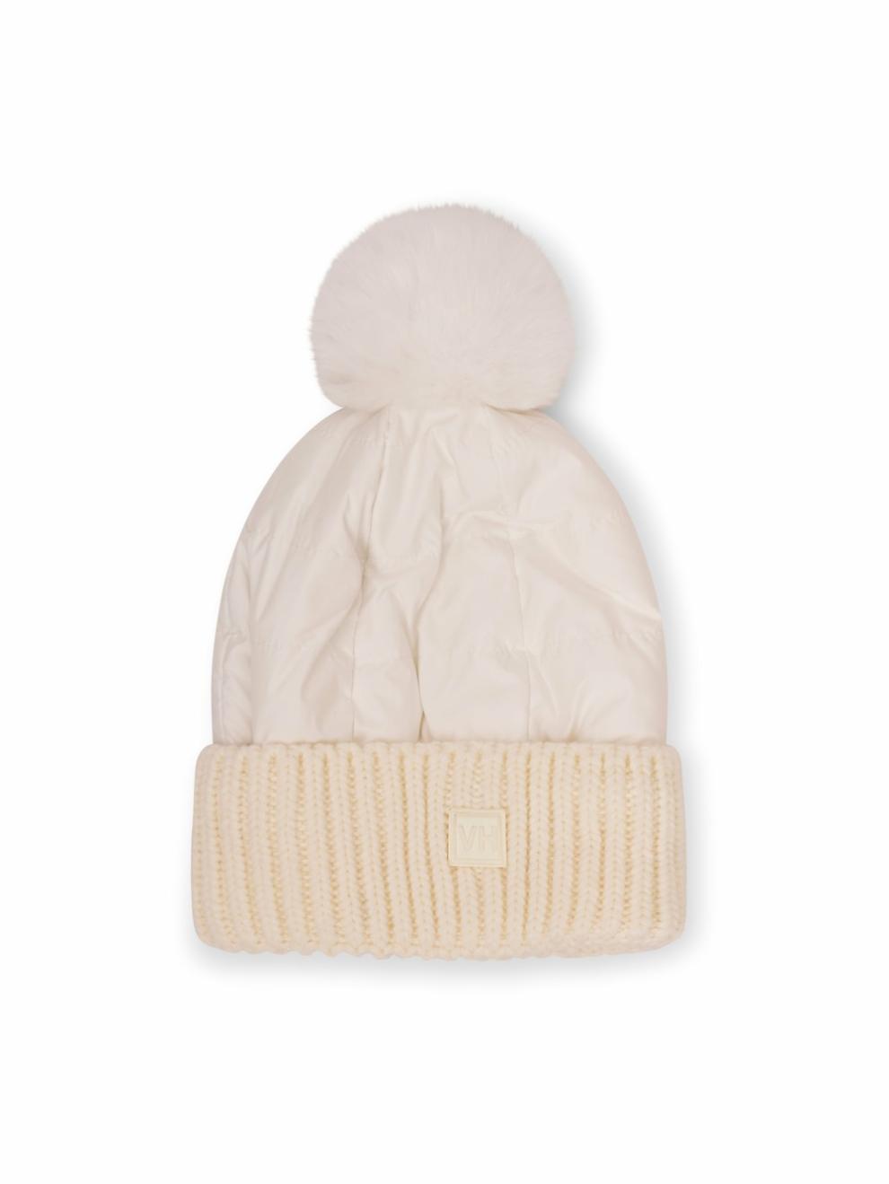 Vintage Havana Winter Hats | Women PUFFER POMPOM HAT - WHITE White