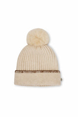 Vintage Havana Winter Hats | Women RIBBED POMPOM BEANIE - IVORY/TAN Ivory/tan