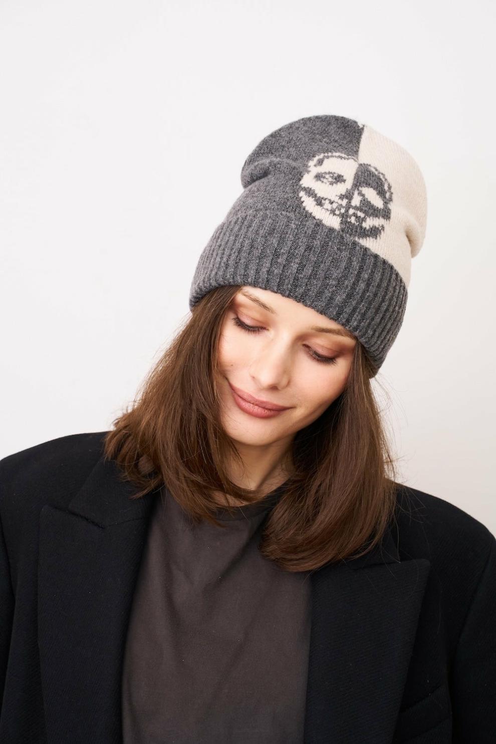 Vintage Havana Winter Hats | Women SKULL PATTERN BEANIE Charcoal