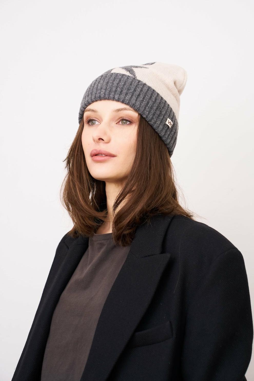 Vintage Havana Winter Hats | Women STAR PATTERN BEANIE Charcoal