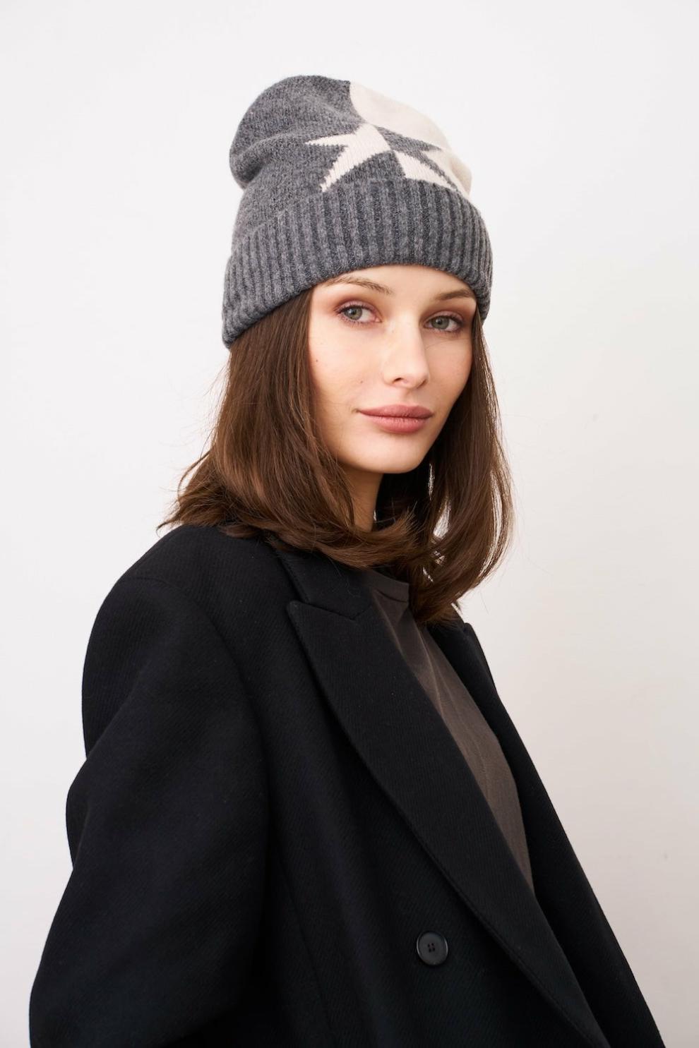 Vintage Havana Winter Hats | Women STAR PATTERN BEANIE Charcoal