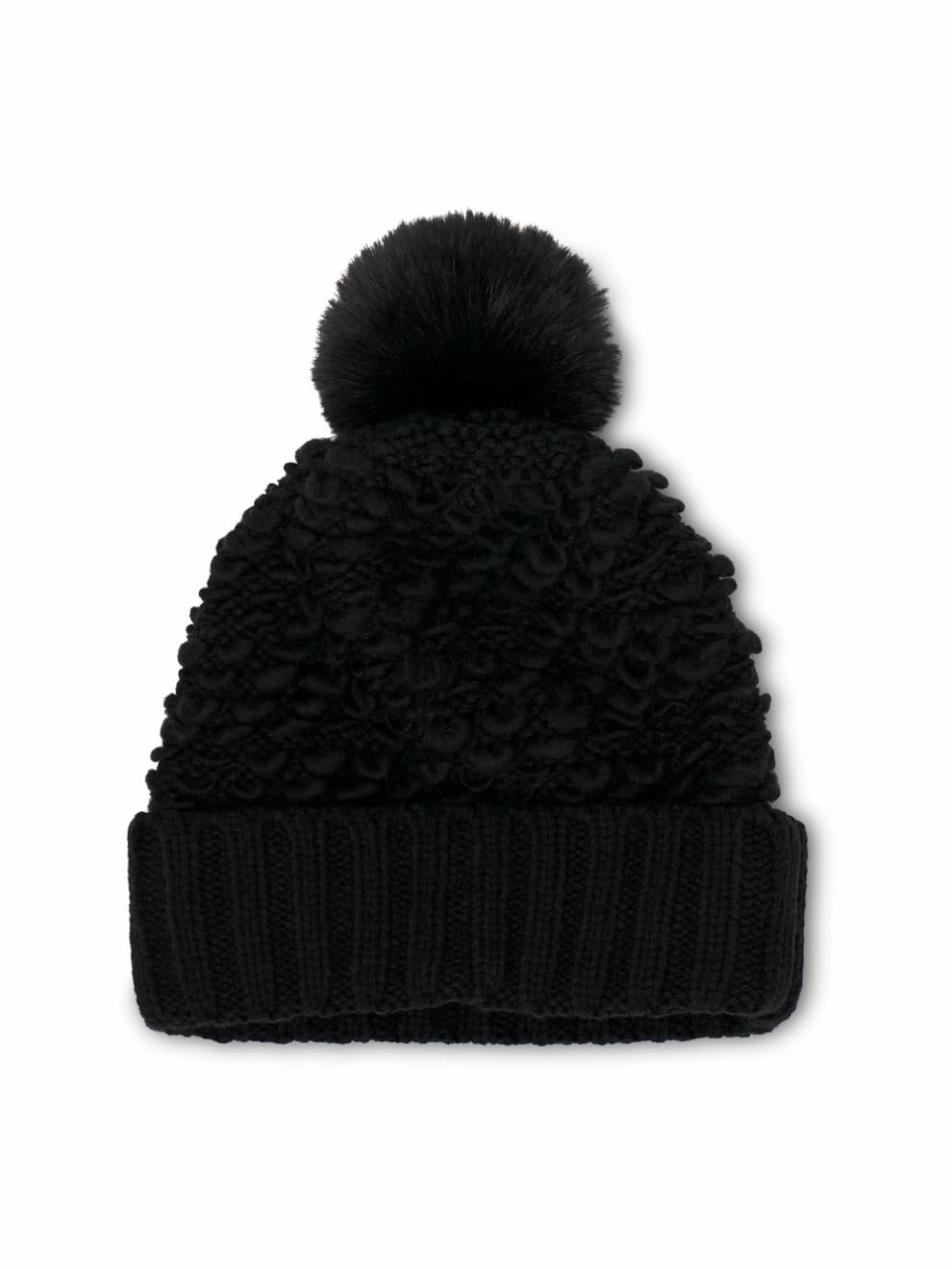 Vintage Havana Winter Hats | Women TURN UP POMPOM HAT - BLACK One Size