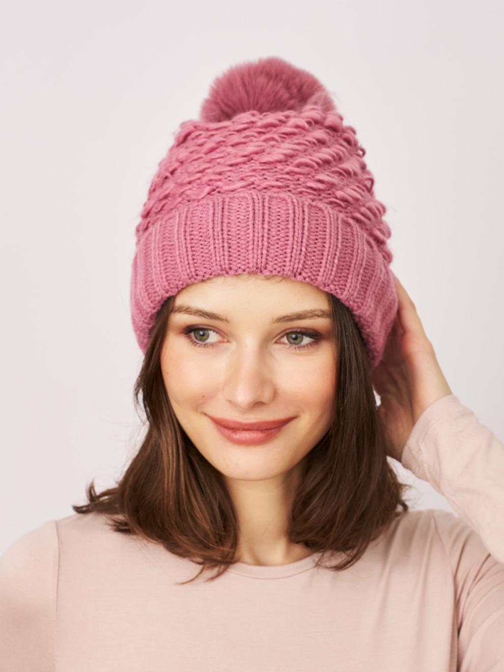 Vintage Havana Winter Hats | Women TURN UP POMPOM HAT - BLUSH Blush