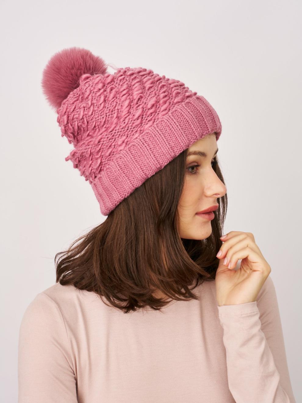 Vintage Havana Winter Hats | Women TURN UP POMPOM HAT - BLUSH Blush