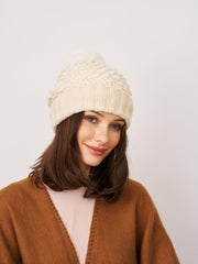 Vintage Havana Winter Hats | Women TURN UP POMPOM HAT - CREAM Cream