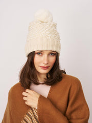Vintage Havana Winter Hats | Women TURN UP POMPOM HAT - CREAM Cream