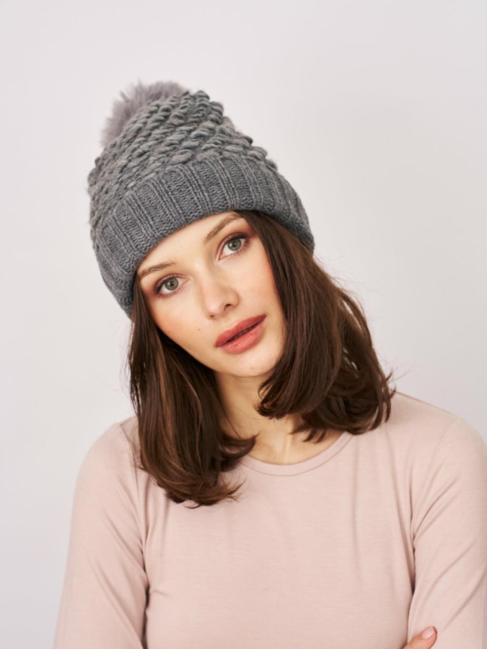 Vintage Havana Winter Hats | Women TURN UP POMPOM HAT - GREY Grey
