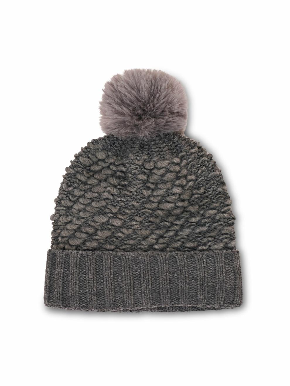 Vintage Havana Winter Hats | Women TURN UP POMPOM HAT - GREY Grey
